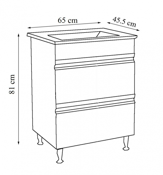 Set Baza front MDF si Lavoar seria 786, cu sertare, 65 cm, alb [6]