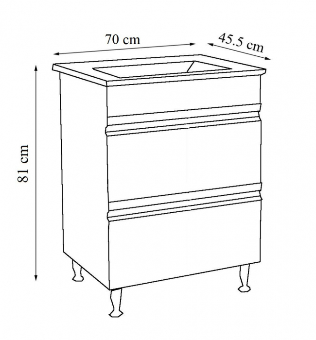 Set Baza front MDF si Lavoar seria 086, cu sertare, 70 cm, alb [5]