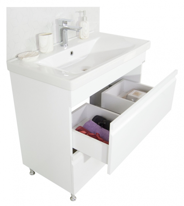 Set Baza front MDF si Lavoar seria 786, cu sertare, 80 cm, alb [2]