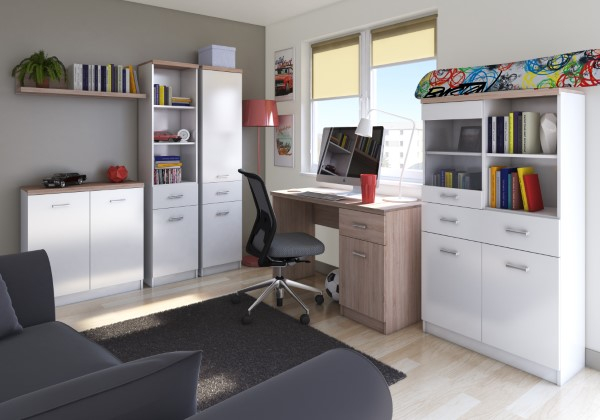 Biblioteca deschisa TOP MIX, 1 usa, 1 sertar, alb, 40x33x183 cm [5]