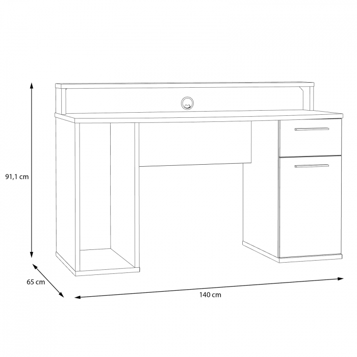 Birou TINA, cu LED, usa, sertar, spatiu depozitare, negru mat, 140x65x91 cm - ExpoMob [7]