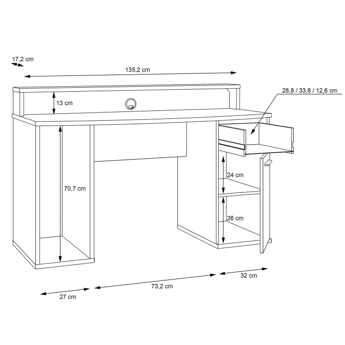 Birou TINA, cu LED, usa, sertar, spatiu depozitare, negru mat, 140x65x91 cm - ExpoMob [6]