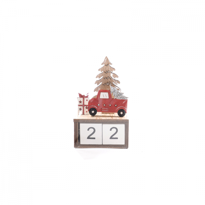 Calendar decorativ Craciun, camioneta, lemn, 7,5x4x12 cm