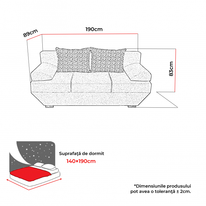 Canapea ALMA extensibila, 3 locuri, cu arcuri si lada depozitare, 190x89x83 cm - ExpoMob [5]