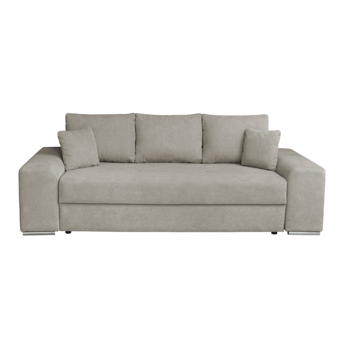 Canapea AMALIA II extensibila, 3 locuri, cu arcuri si lada depozitare, bej, 252x105x78 cm