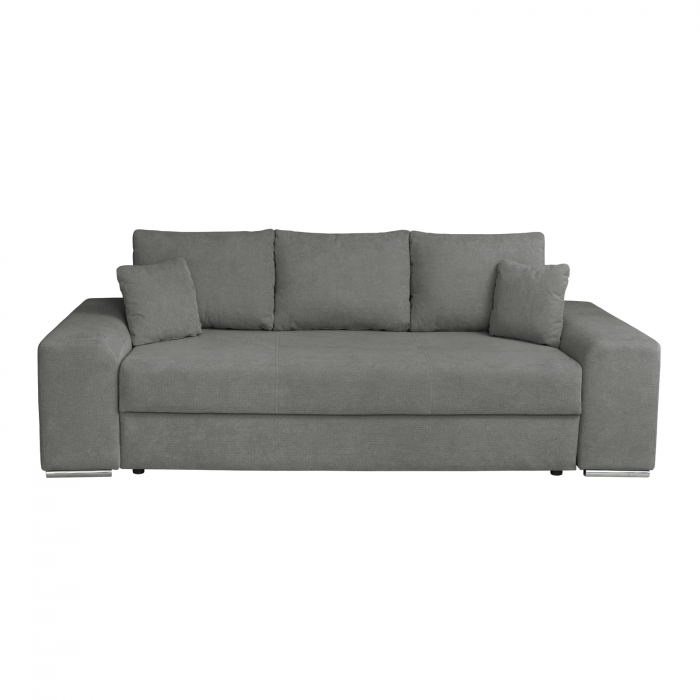 Canapea AMALIA II extensibila, 3 locuri, cu arcuri si lada depozitare, gri inchis, 252x105x78 cm