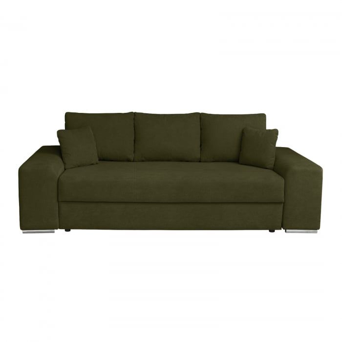 Canapea AMALIA II extensibila, 3 locuri, cu arcuri si lada depozitare, verde inchis, 256x100x80 cm