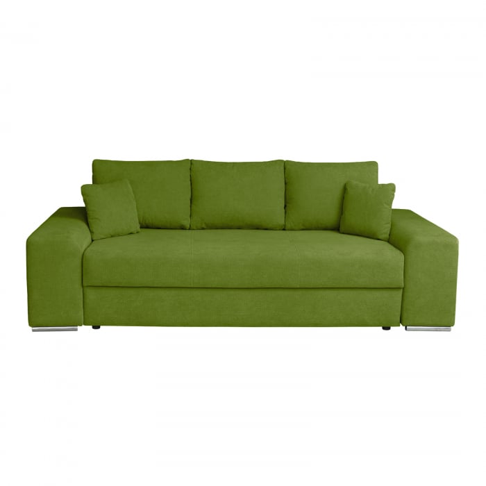 Canapea AMALIA II extensibila, 3 locuri, cu arcuri si lada depozitare, verde deschis, 256x100x80 cm