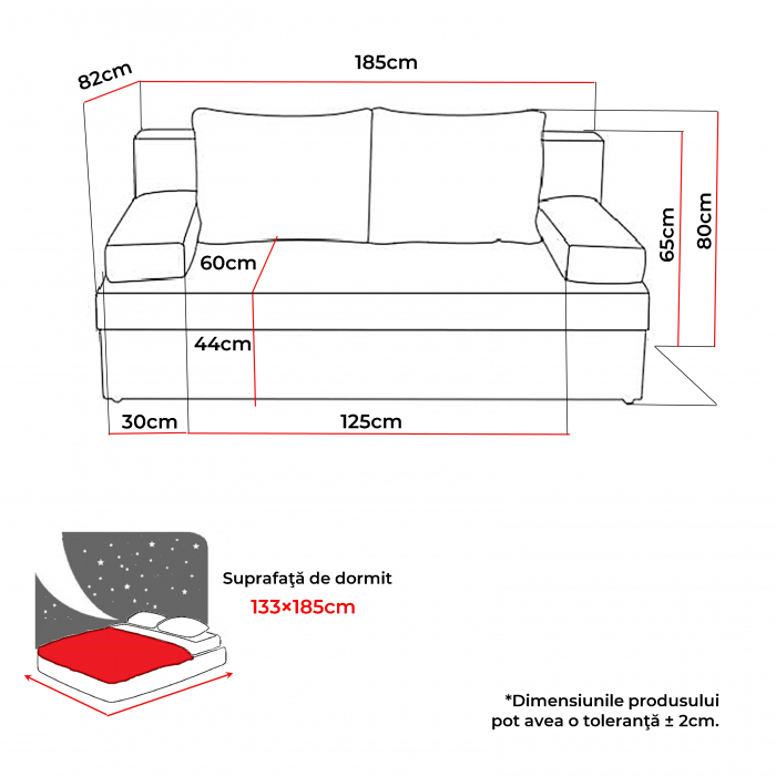 Canapea ANA extensibila, 3 locuri, cu lada depozitare, 185x82x80 cm - ExpoMob [6]
