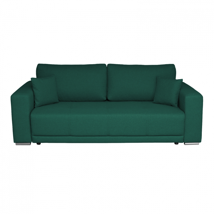 Canapea BERNA B extensibila, 3 locuri, cu arcuri si lada depozitare, verde inchis, 238x108x77 cm