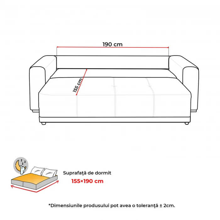 Canapea BERNA extensibila, 3 locuri, cu arcuri si lada depozitare, 238x108x77 cm, Configurator 3D - ExpoMob [6]