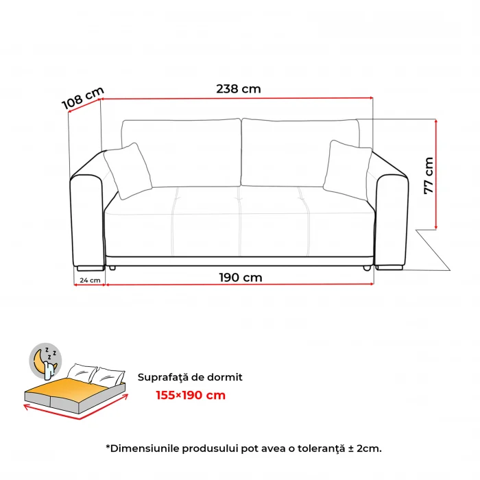 Canapea BERNA extensibila, 3 locuri, cu arcuri si lada depozitare, 238x108x77 cm, Configurator 3D - ExpoMob [5]