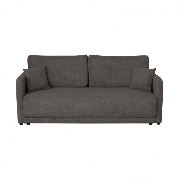 Canapea BERNA S extensibila, 3 locuri, cu arcuri si lada depozitare, gri inchis, 210x110x93 cm