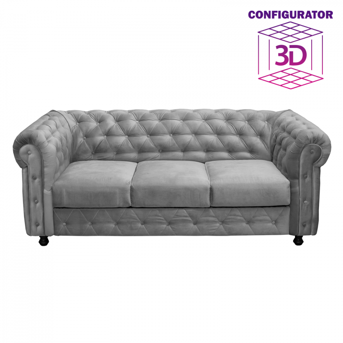 Canapea CHESTERFIELD extensibila, 3 locuri, cu arcuri, 205x90x80 cm, Configurator 3D