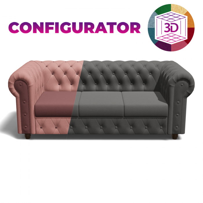 Canapea CHESTERFIELD extensibila, 3 locuri, cu arcuri, 205x90x80 cm, Configurator 3D