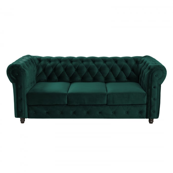 Canapea CHESTERFIELD extensibila, 3 locuri, cu arcuri, verde, 205x90x80 cm