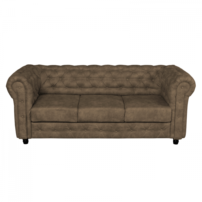 Canapea CHESTERFIELD extensibila, 3 locuri, cu arcuri, maro deschis, 205x90x80 cm