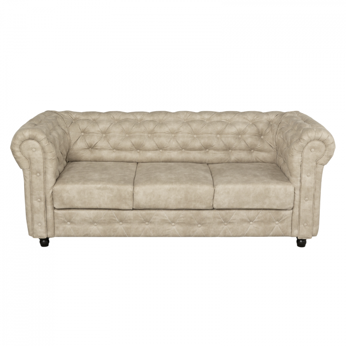 Canapea CHESTERFIELD extensibila, 3 locuri, cu arcuri, bej, 205x90x80 cm