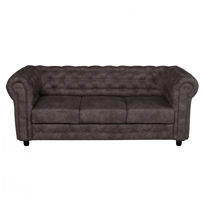 Canapea CHESTERFIELD extensibila, 3 locuri, cu arcuri, maro inchis, 205x90x80 cm