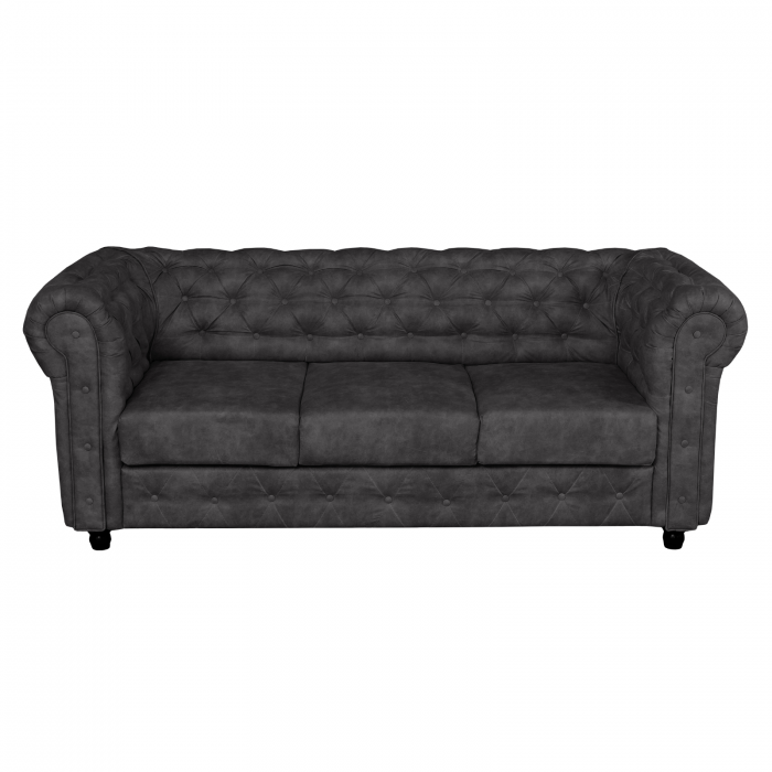 Canapea CHESTERFIELD extensibila, 3 locuri, cu arcuri, gri inchis, 205x90x80 cm