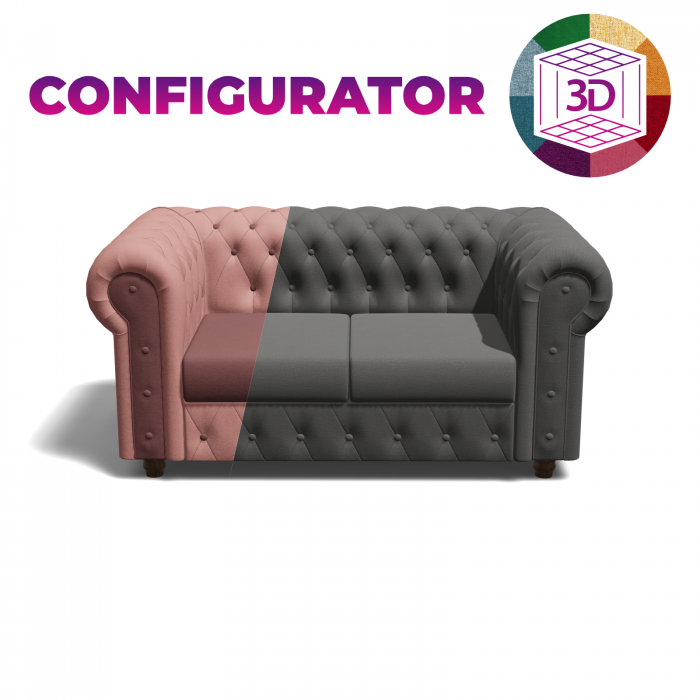 Canapea CHESTERFIELD fixa, 2 locuri, cu arcuri, 168x90x80 cm, Configurator 3D