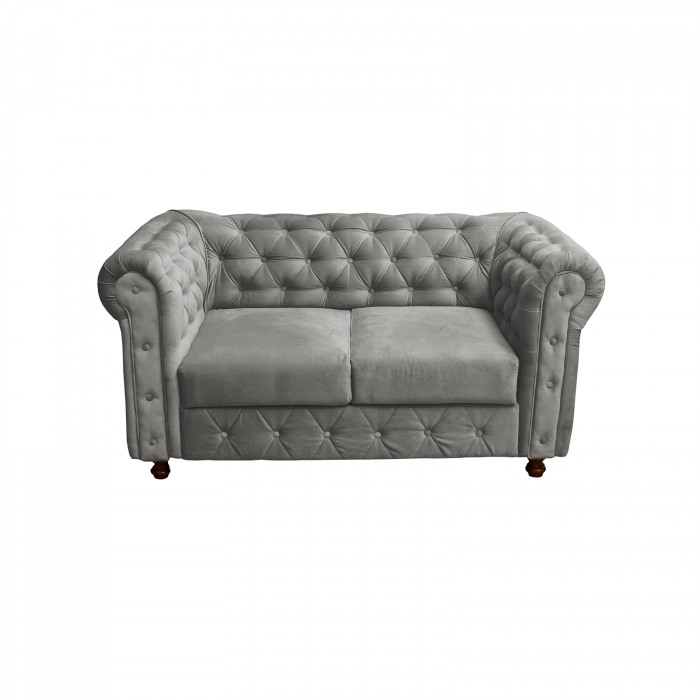 Canapea CHESTERFIELD fixa, 2 locuri, cu arcuri, gri deschis, 168x90x80 cm