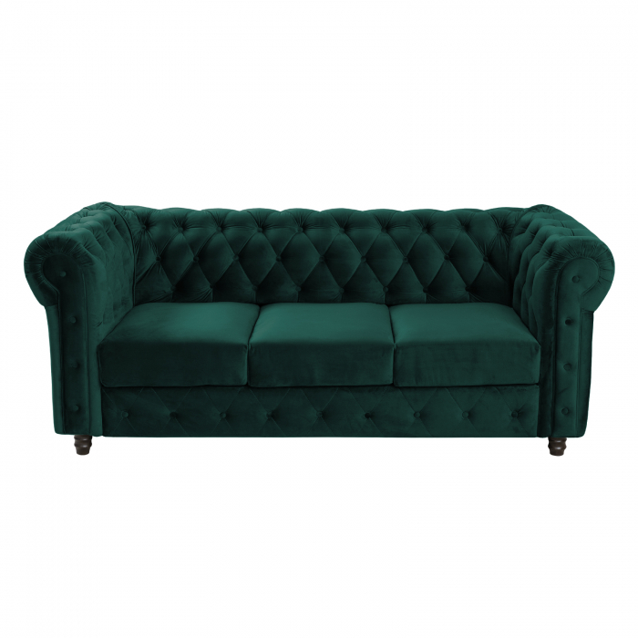 Canapea CHESTERFIELD fixa, 3 locuri, cu arcuri, verde, 205x90x80 cm