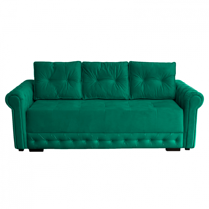 Canapea ERIKA extensibila, 3 locuri, cu arcuri si lada depozitare, verde, 240x110x80 cm