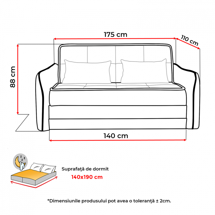Canapea extensibila DREW, 2 locuri, lada pentru depozitare, 175x110x88 cm [5]