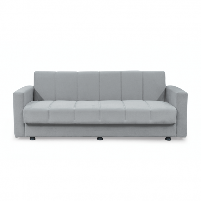 Canapea extensibila MARBELLA ONE, 3 locuri, cu arcuri si lada depozitare, gri deschis, 214x73x80 cm