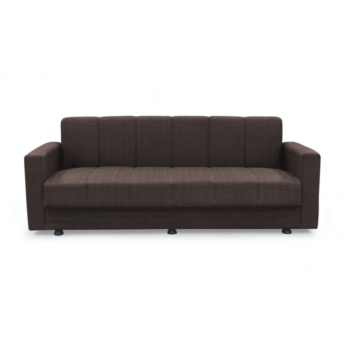 Canapea extensibila MARBELLA ONE, 3 locuri, cu arcuri si lada depozitare, maro inchis, 214x73x80 cm