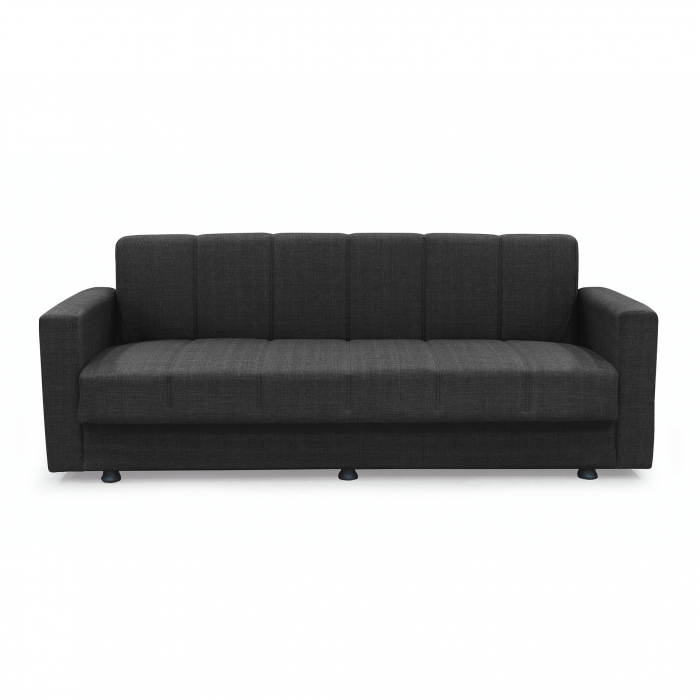 Canapea extensibila MARBELLA ONE, 3 locuri, cu arcuri si lada depozitare, antracit, 214x73x80 cm