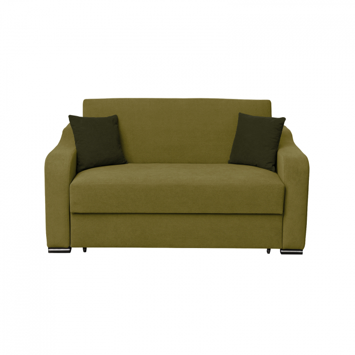 Canapea FRUNZA extensibila, 2 locuri, cu arcuri, lada depozitare, verde deschis + verde inchis, 165x110x90 cm