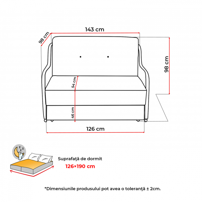 Canapea GALA extensibila, 2 locuri, cu arcuri si lada depozitare, 143x98x98 cm - ExpoMob [9]
