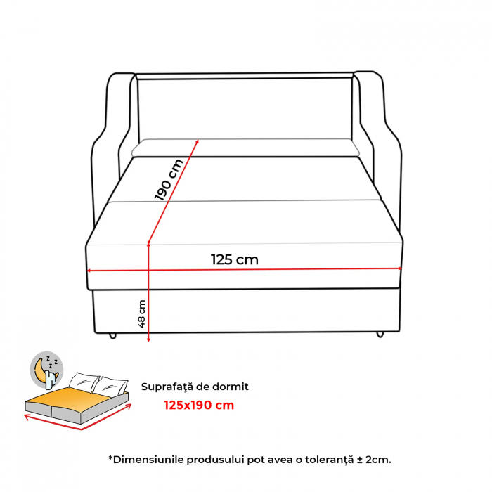 Canapea GINA II extensibila, 2 locuri, cu arcuri si lada depozitare, 155x100x95 cm - ExpoMob [10]