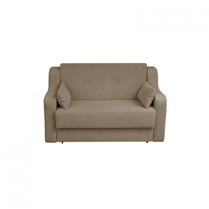 Canapea GINA II extensibila, 2 locuri, cu arcuri si lada depozitare, maro deschis, 155x100x95 cm