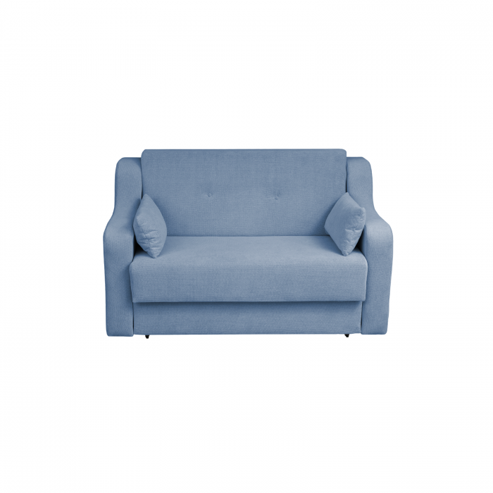Canapea GINA II extensibila, 2 locuri, cu arcuri si lada depozitare, albastru deschis, 155x100x95 cm