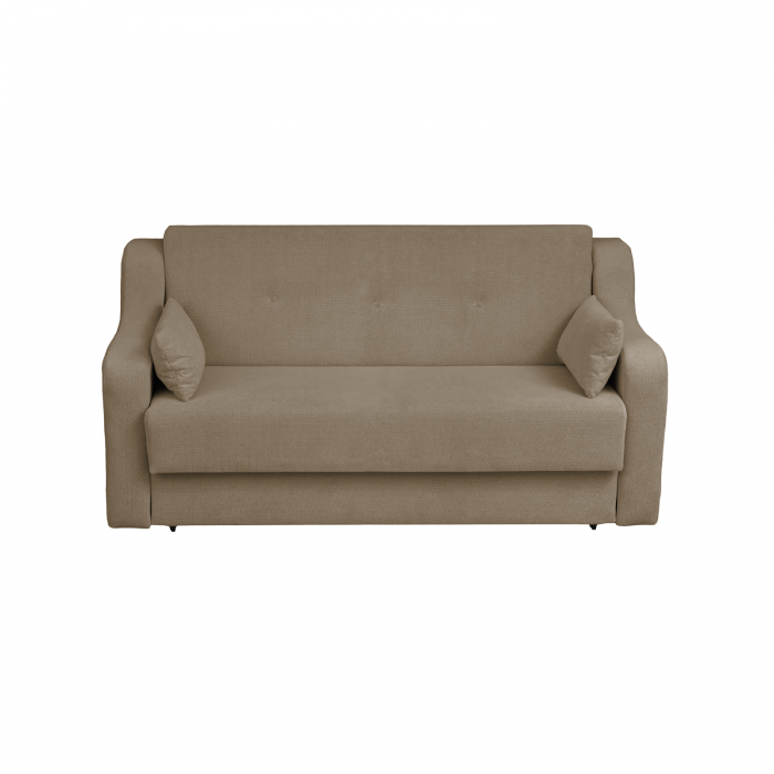 Canapea GINA XL II extensibila, 3 locuri, cu arcuri si lada depozitare, maro deschis, 190x100x95 cm