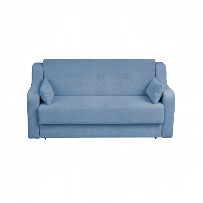 Canapea GINA XL II extensibila, 3 locuri, cu arcuri si lada depozitare, albastru deschis, 190x100x95 cm