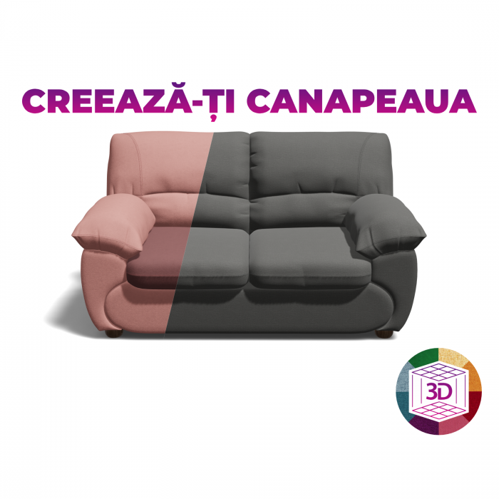 Canapea LUXOR 2L fixa, 2 locuri, 171x95x95 cm, Configurator 3D