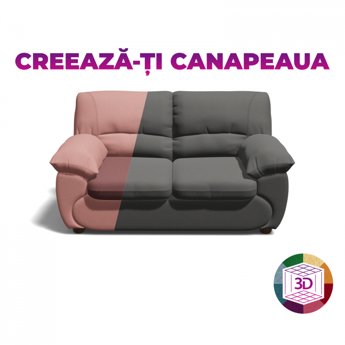 Canapea LUXOR 2L fixa, 2 locuri, 171x95x95 cm, Configurator 3D