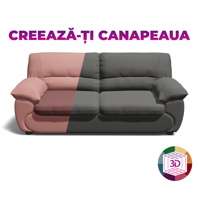 Canapea LUXOR 3L extensibila, 3 locuri, 215x95x95cm, Configurator 3D