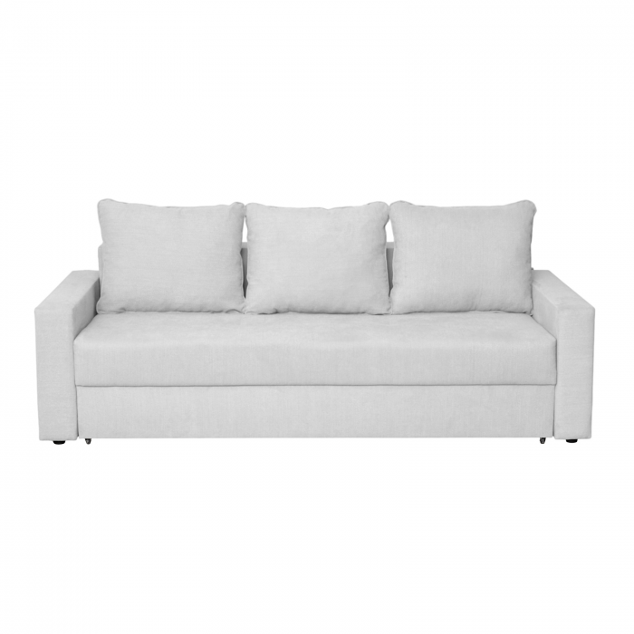 Canapea NICO II 3L extensibila, 3 locuri, cu arcuri si lada depozitare, gri deschis, 220x85x75 cm