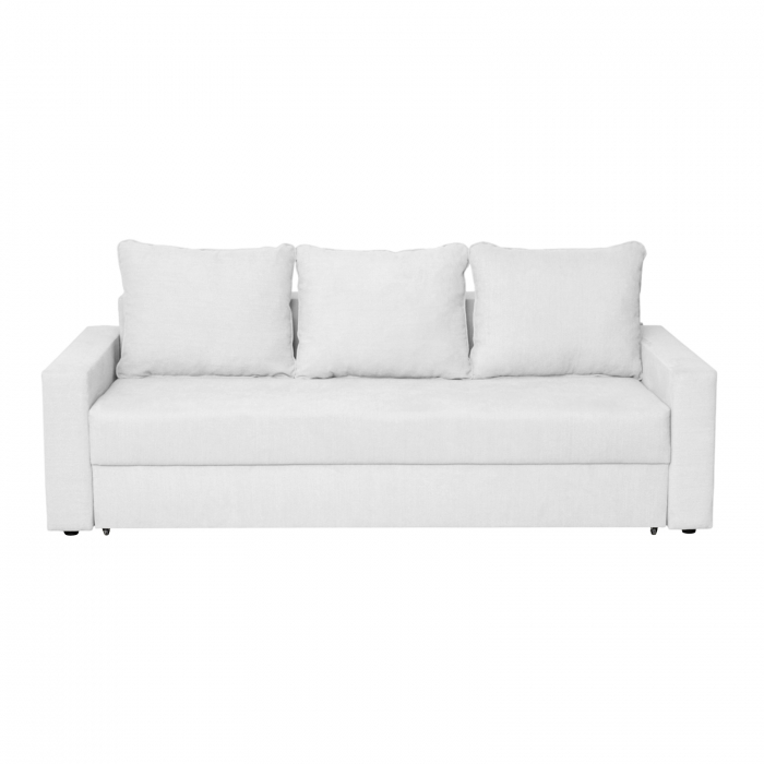 Canapea NICO II 3L extensibila, 3 locuri, cu arcuri si lada depozitare, gri deschis, 220x85x75 cm