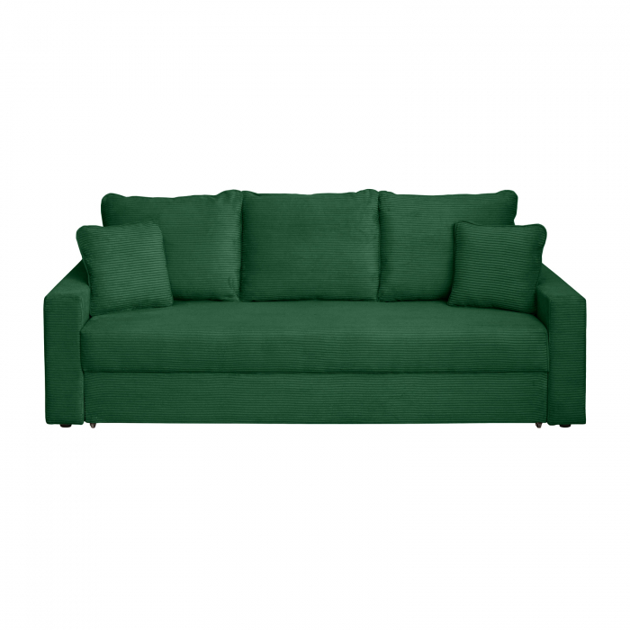 Canapea NICO II LUX extensibila, 3 locuri, cu arcuri si lada depozitare, verde smarald, 220x85x75 cm