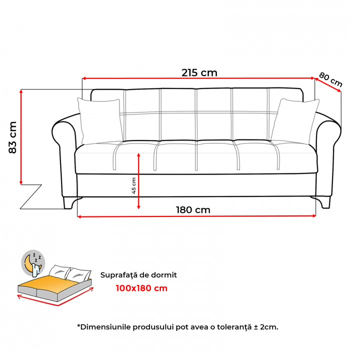 Canapea SALLY extensibila, 3 locuri, cu arcuri si lada depozitare, 215x80x83 cm - ExpoMob [5]