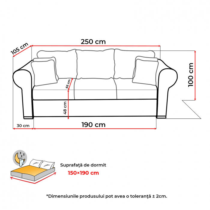 Canapea SEUL extensibila, 3 locuri, cu arcuri si lada depozitare, 250x105x100 cm - ExpoMob [10]