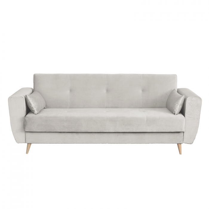 Canapea SIENA I extensibila, 3 locuri, cu arcuri si lada depozitare, bej deschis, 225x85x95 cm