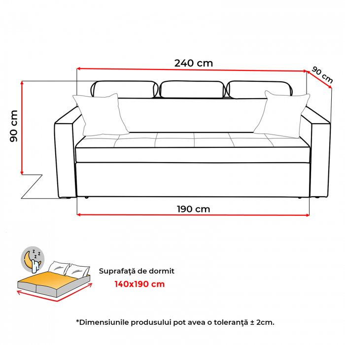 Canapea TESSA extensibila, 3 locuri, 240x90x90 cm - ExpoMob [7]