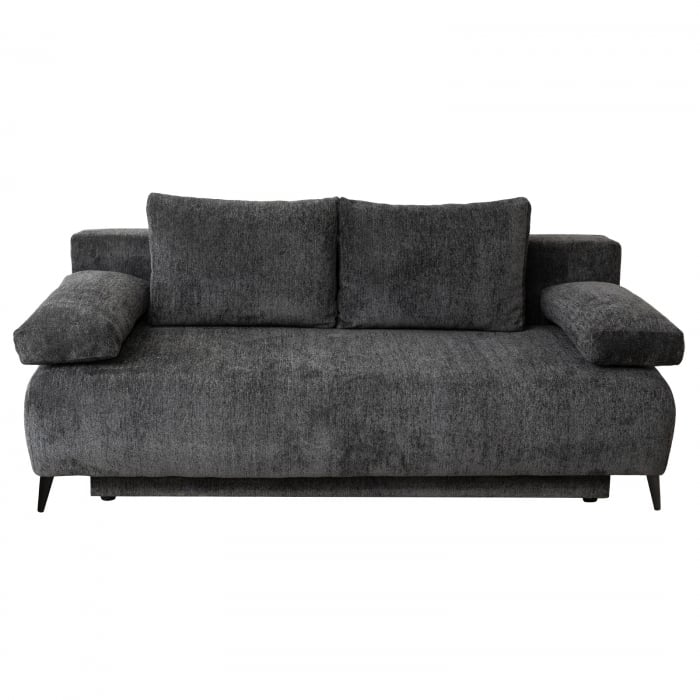 Canapea TIME NEW extensibila, 3 locuri, cu arcuri si lada depozitare, gri inchis, 200x100x90 cm